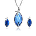 Simple Design Blue Gemstone Necklace Earrings Imitation Jewelry Set